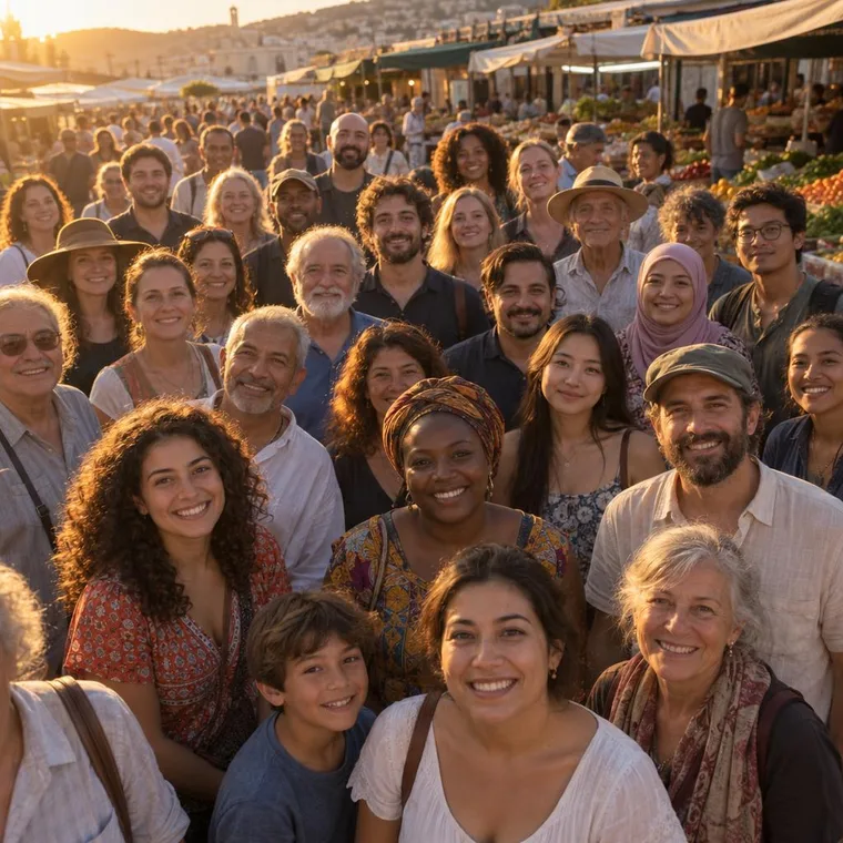 A crowd: thirty faces under one light source — gpt-image-2.5-sunburst