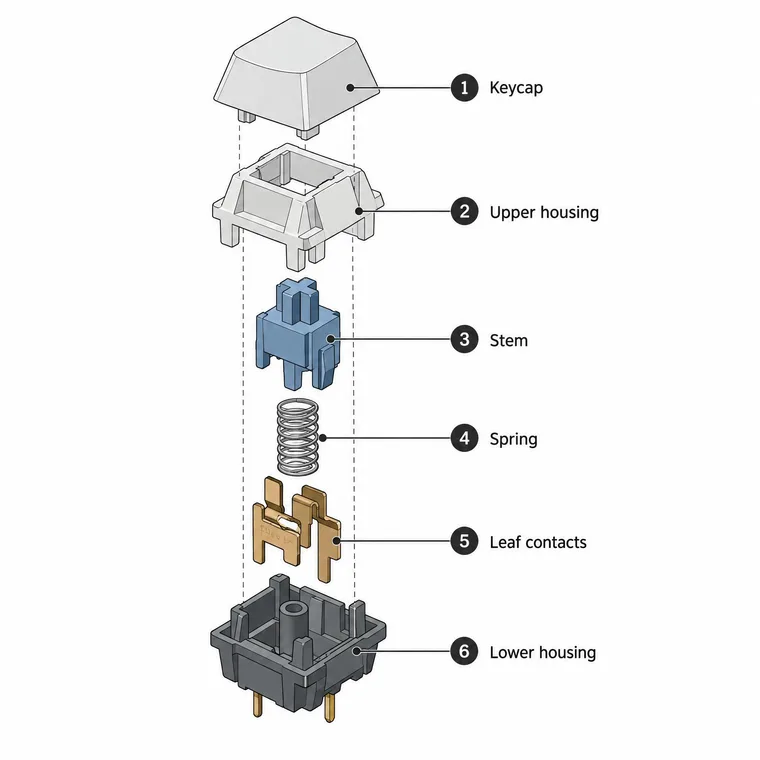 Isometric exploded view: six parts with numbered leaders — gpt-image-2.5-sunburst