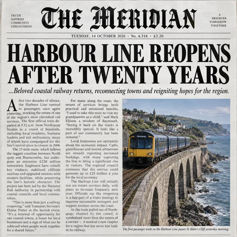 A newspaper front page: masthead, dateline, three columns — gpt-image-2.5-sunburst