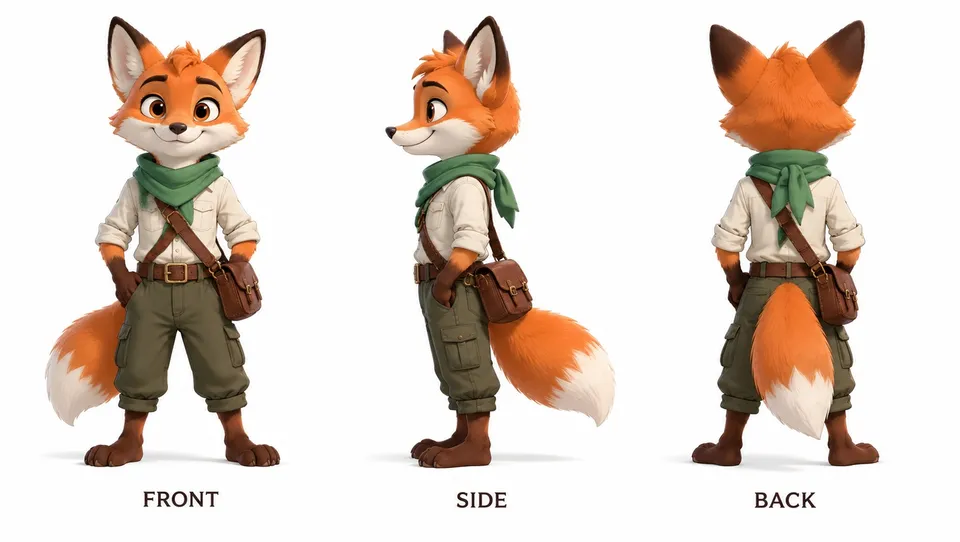 Character turnaround: one outfit, three views — gpt-image-2.5-sunburst