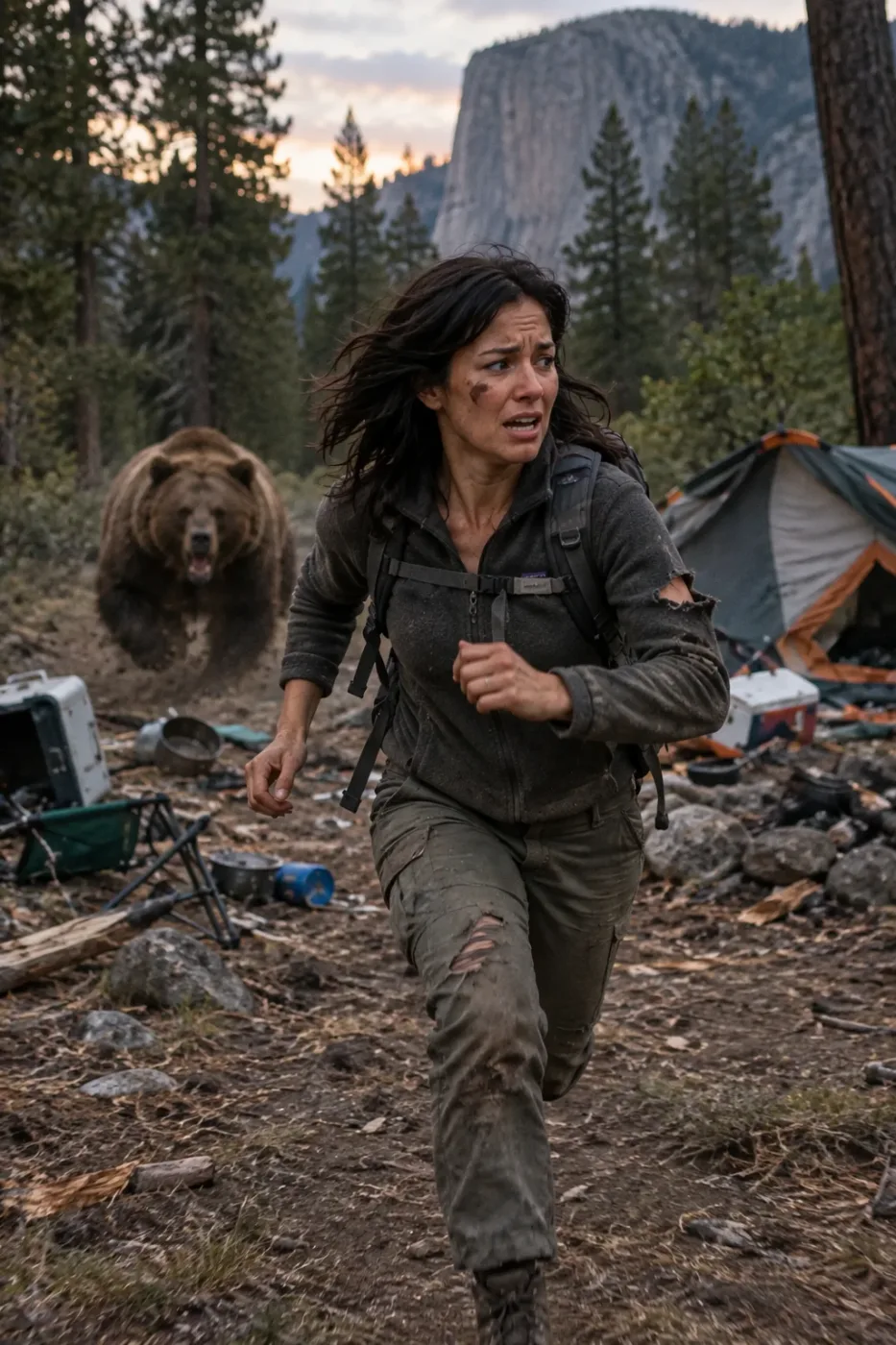 Drop a reference person into a camping survival scene