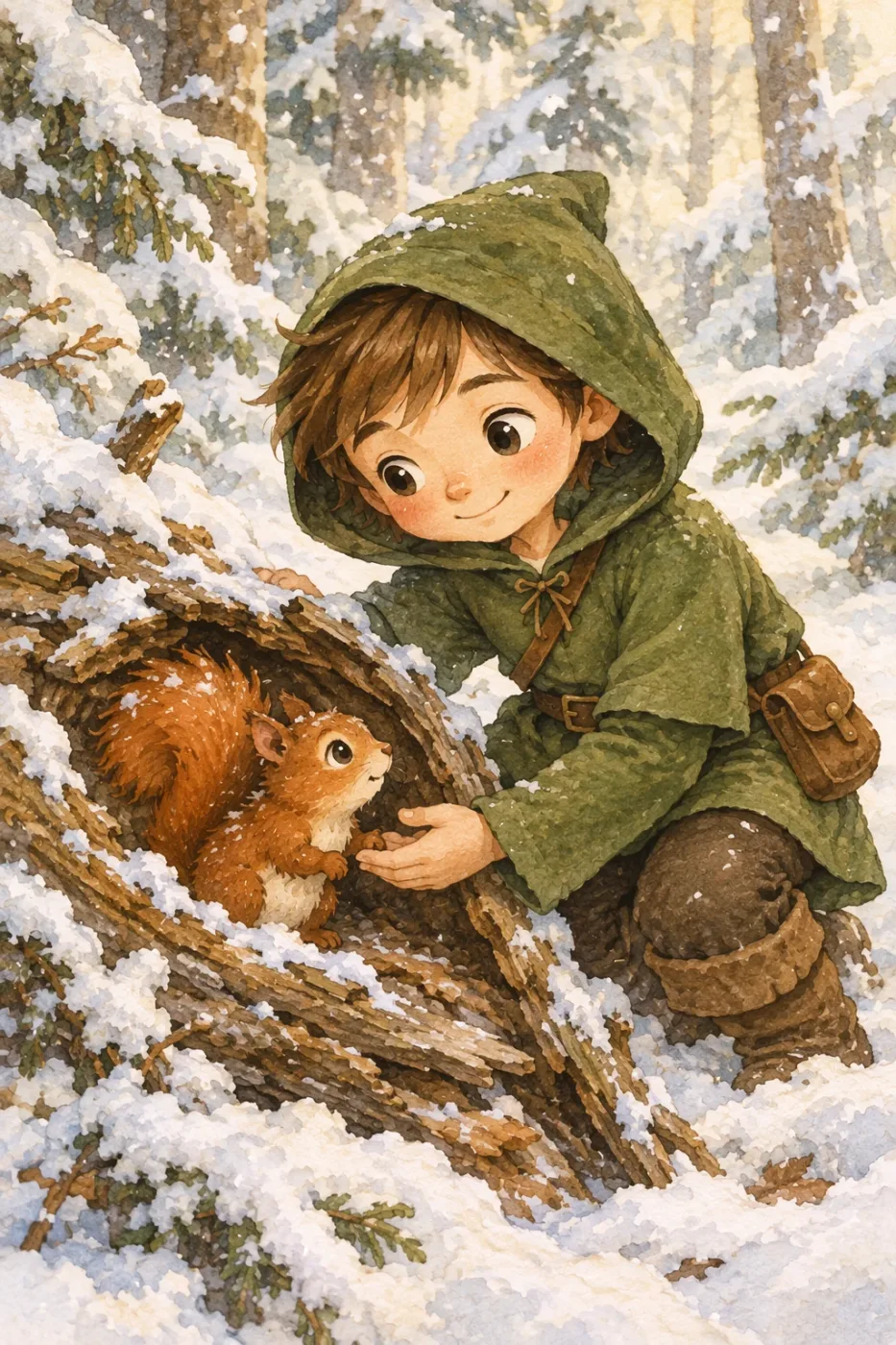 Picture book: the hero rescues a squirrel