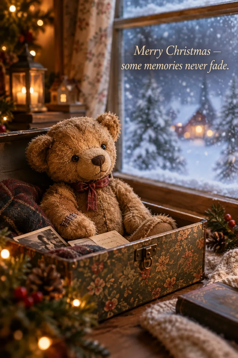 Nostalgic teddy bear Christmas card