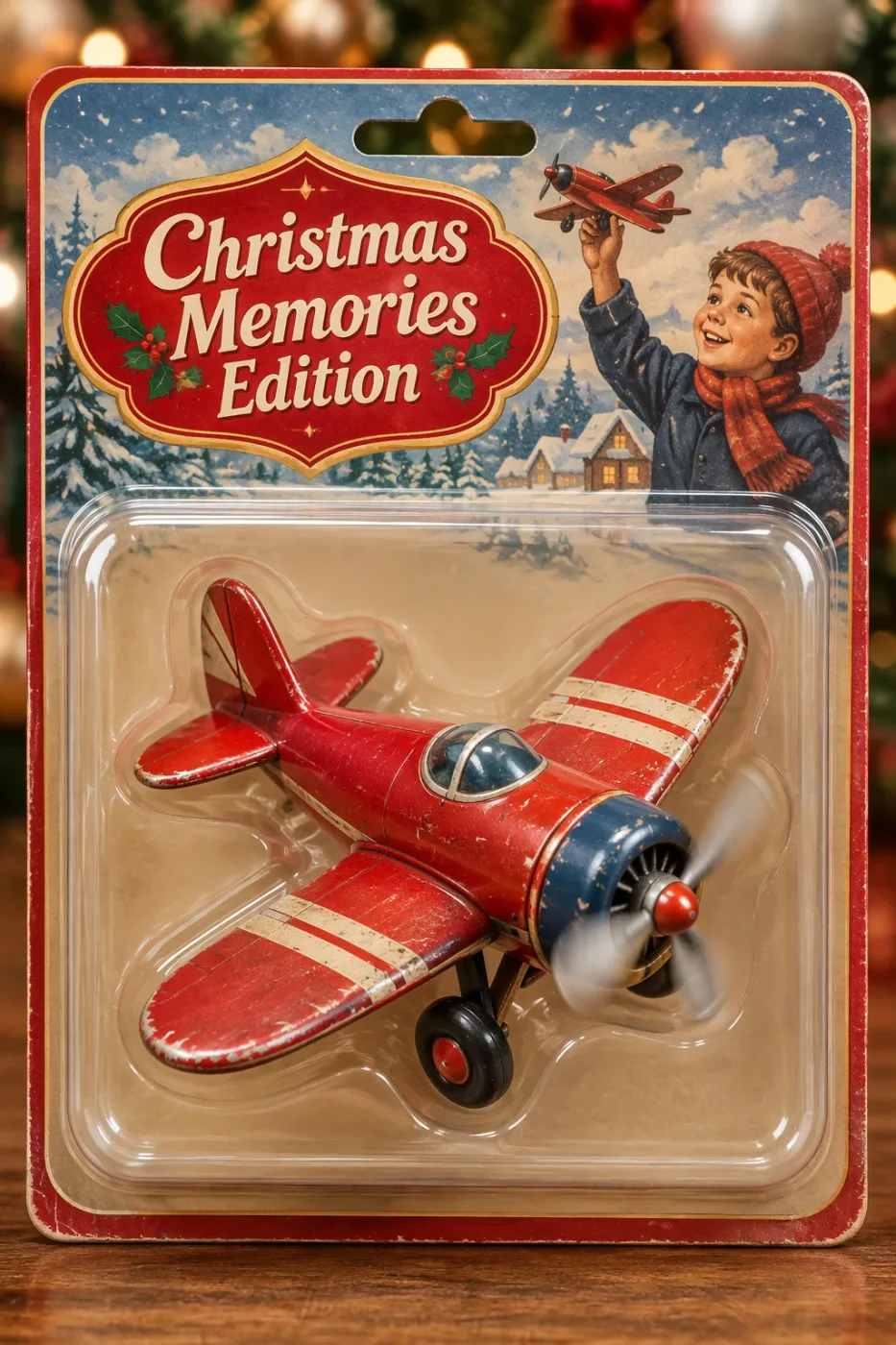 Retro toy plane collector packaging