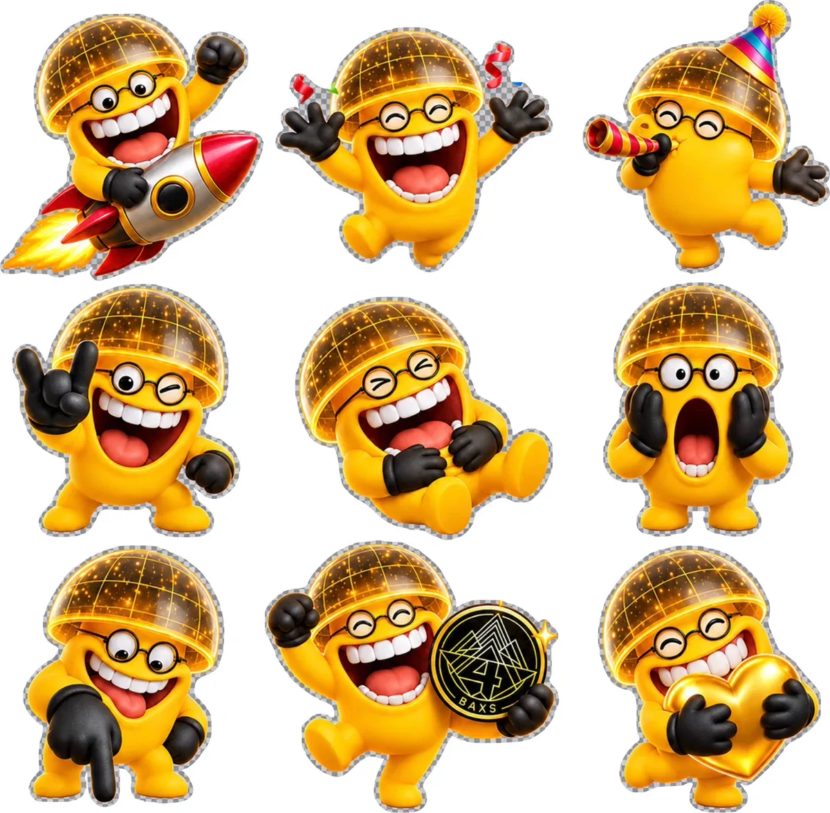 Nine transparent 3D emoji stickers