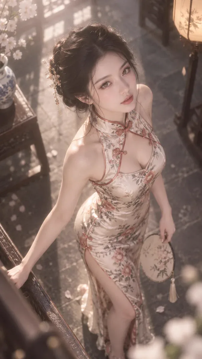 Dreamlike high-angle qipao portrait