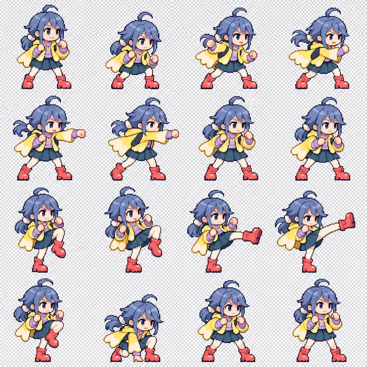 Character combat-action pixel sprite sheet