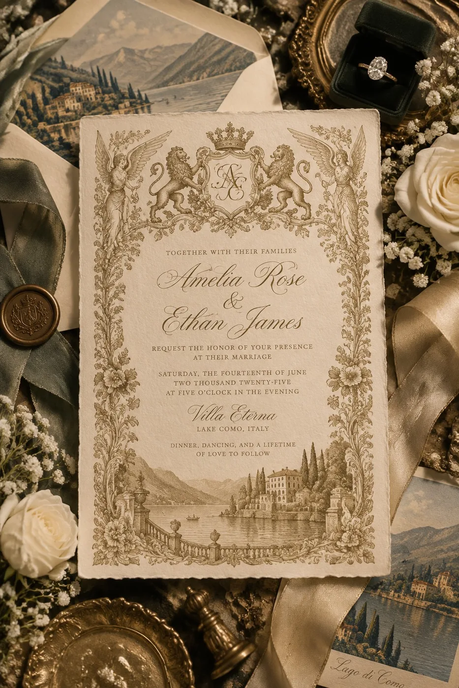 Wedding invitation flat-lay