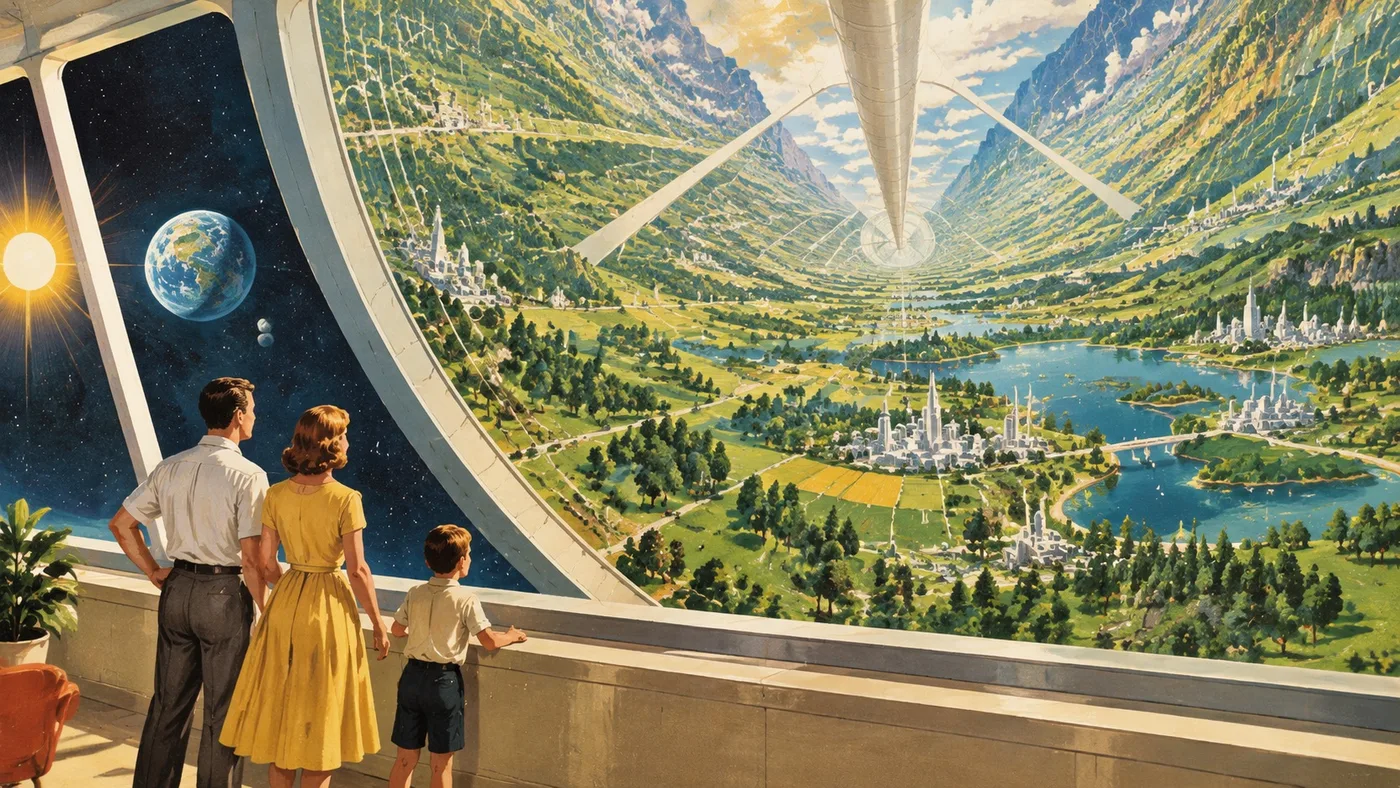Orbital colony retrofuturism