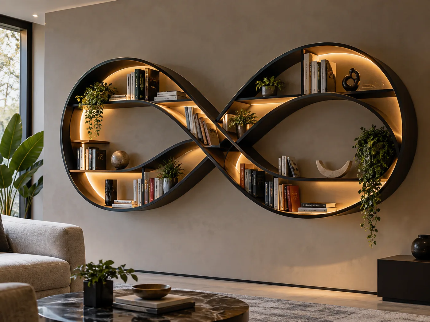 Bookshelf shaped like a logo