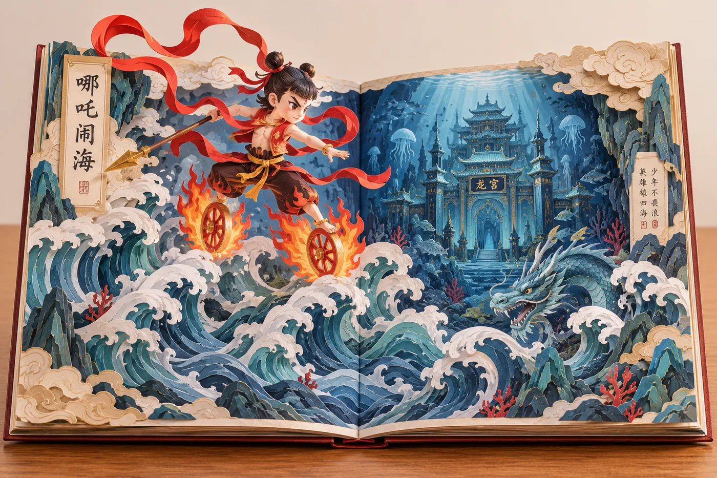 Folding paper-cut pop-up book