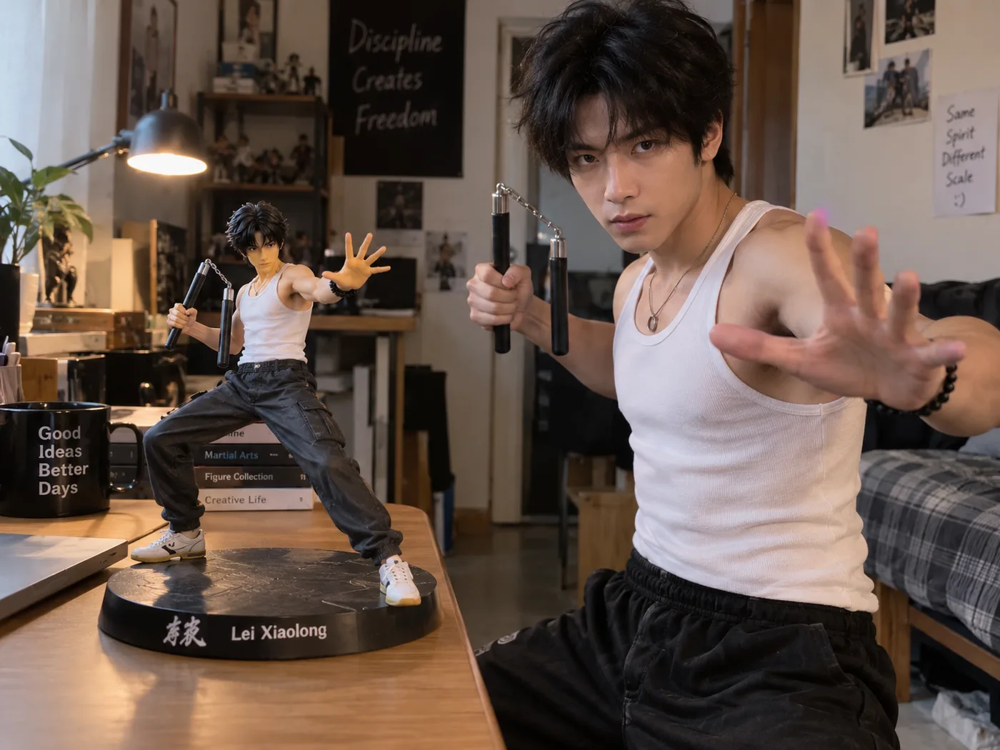 Figurine and its owner in one frame