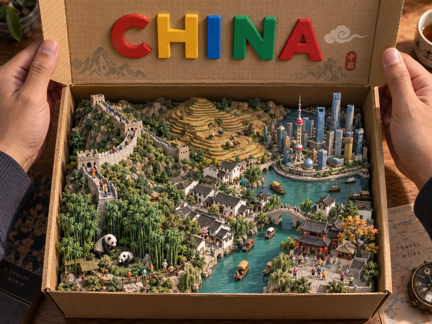 Country diorama in a toy box