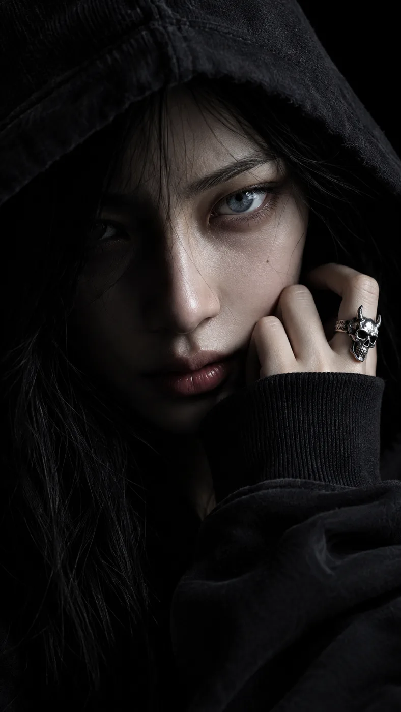 Melancholy portrait with a skull ring