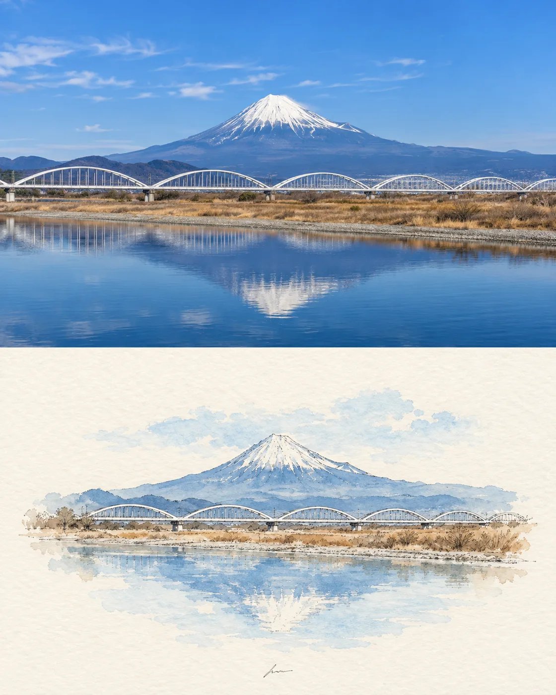 Mount Fuji in watercolour