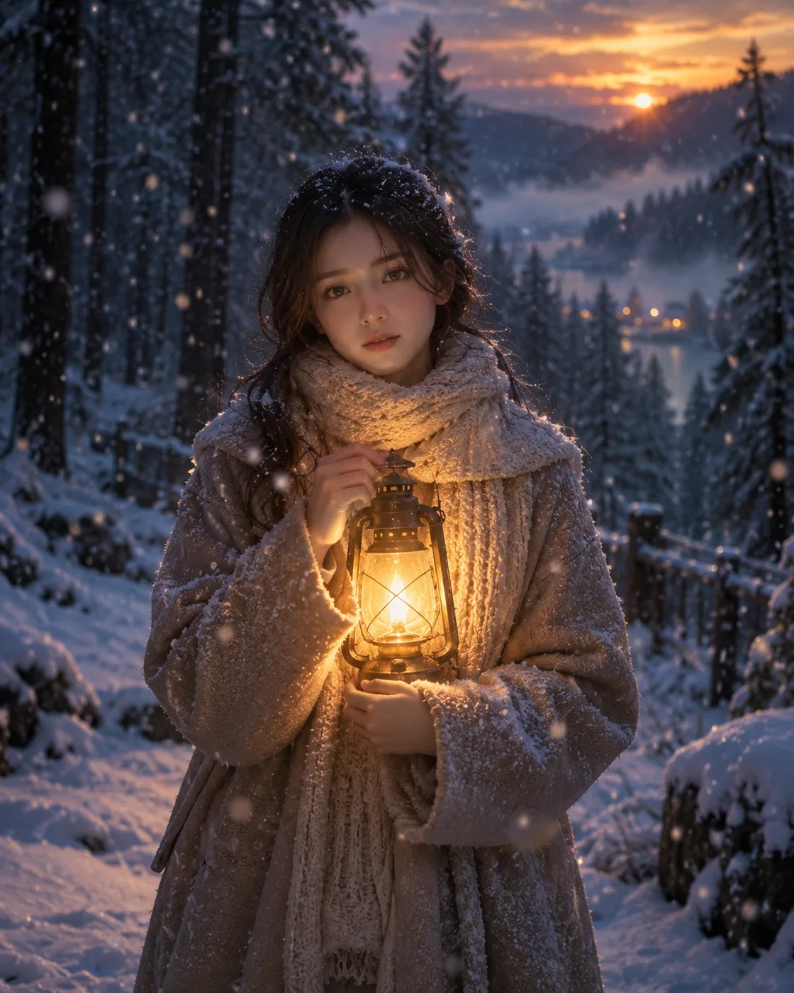 Lantern photography at winter dusk