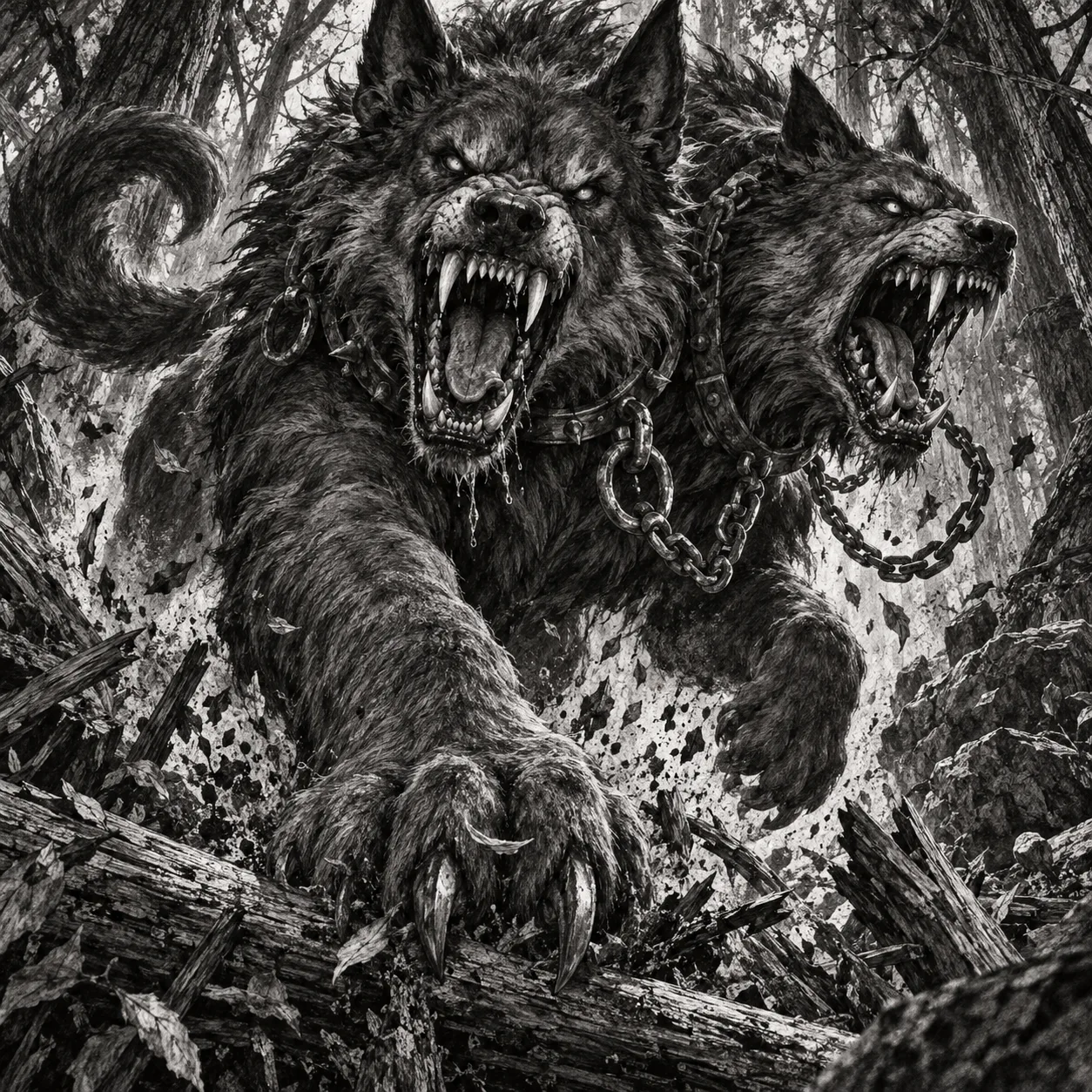 Charging two-headed hellhound