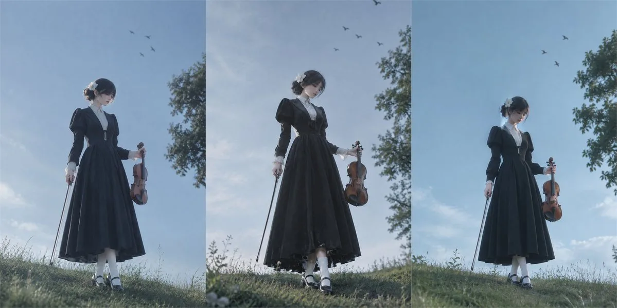Cool-teal soft-focus violinist portrait