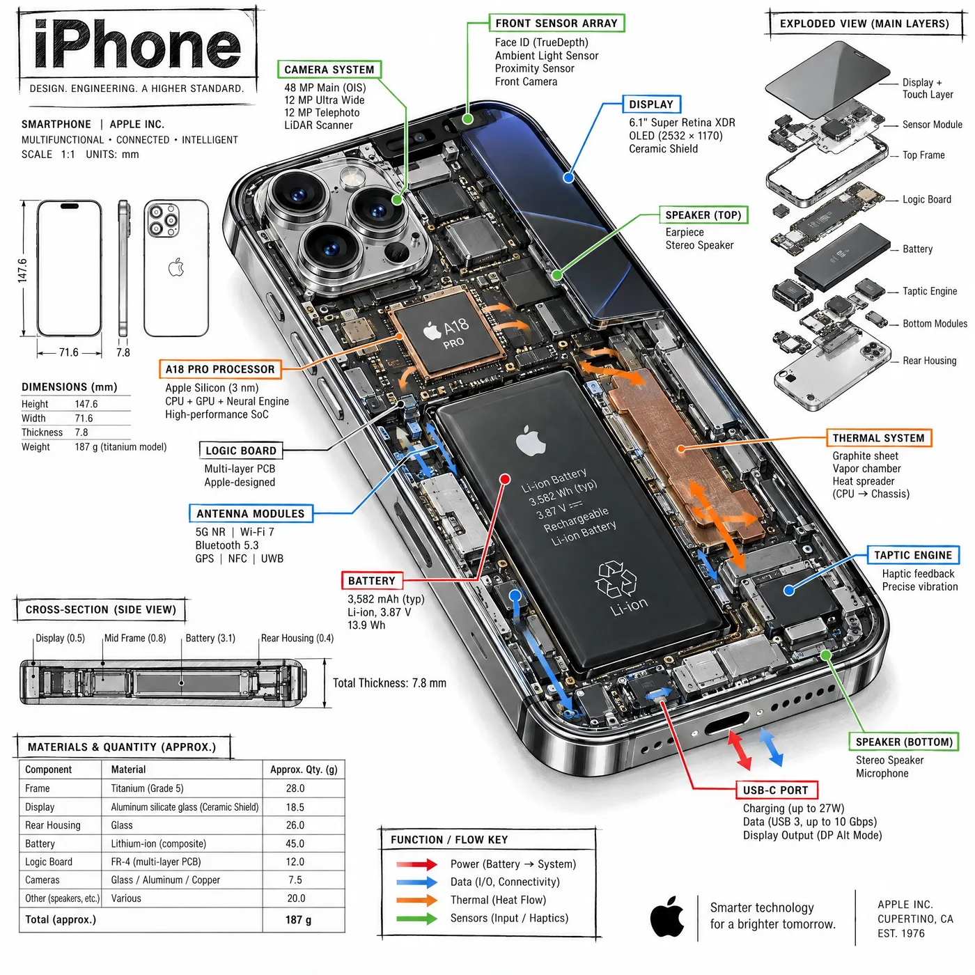 45° isometric technical teardown infographic