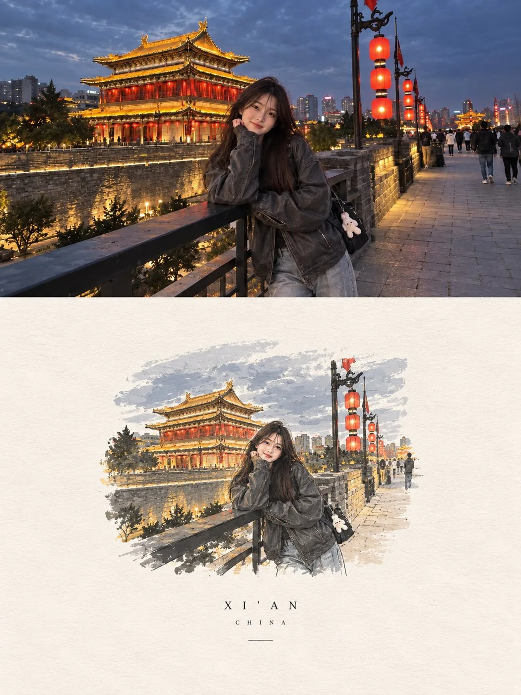 Night city-wall travel portrait