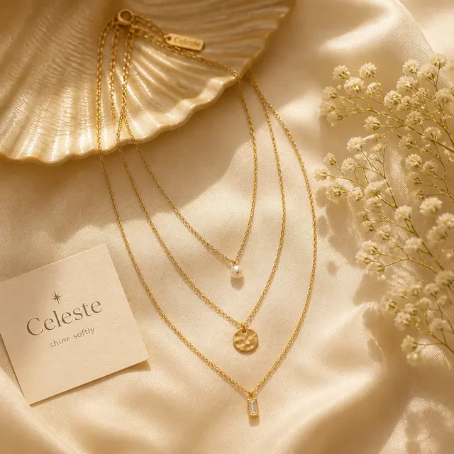 Gold Necklace Layered Flat-Lay