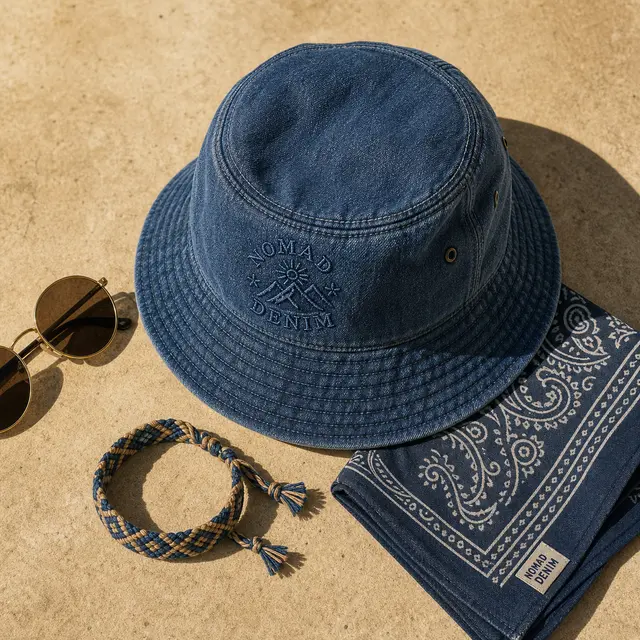 Bucket Hat Denim Flat-Lay