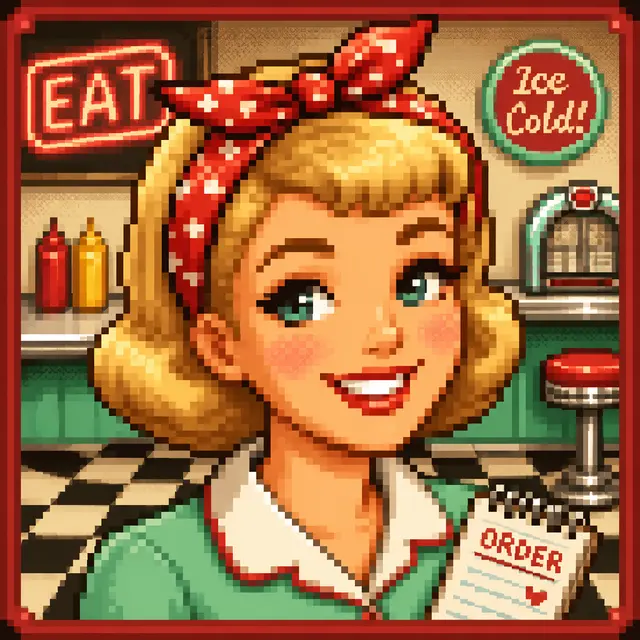 Retro Diner Waitress Pixel Avatar