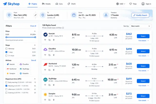 Travel Booking Search Results