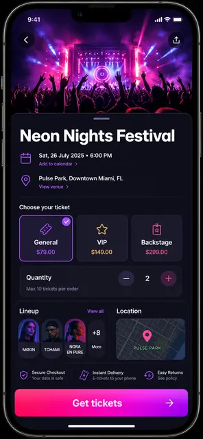 Ticketing App Event Screen